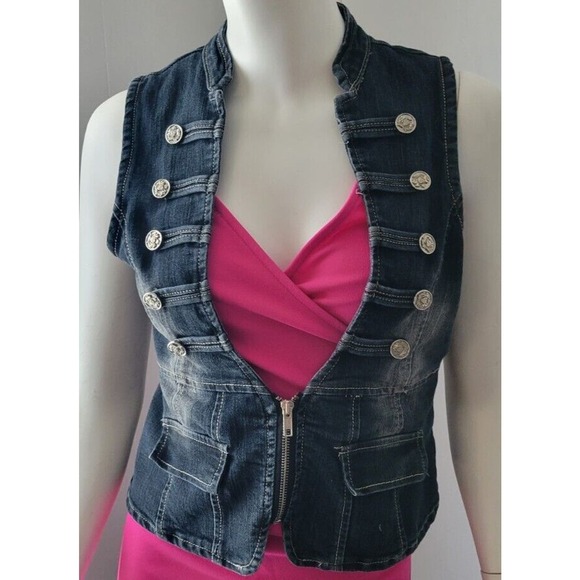 Oh Yes Jeans Denim Partial Zip Vest Retro Womens Sz M Sgt Peppers Style - Picture 4 of 9